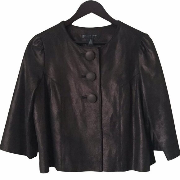 INC International Concepts Metallic Brown Crop Leather Jacket - Picture 1 of 12